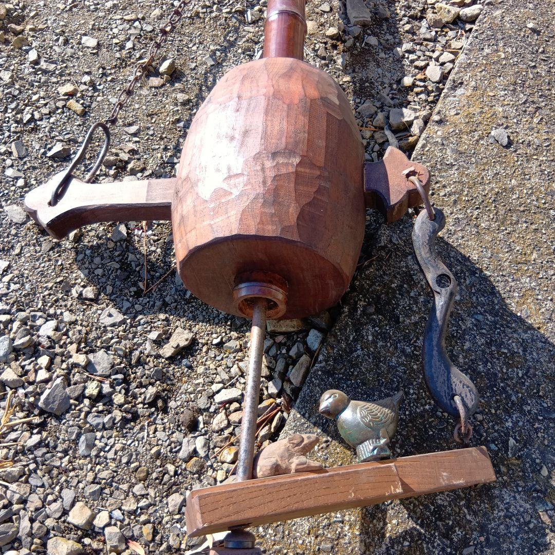 自在鉤　時代物自在鉤　木製自在鉤 火鉢自在鉤　副招き小槌自在駒