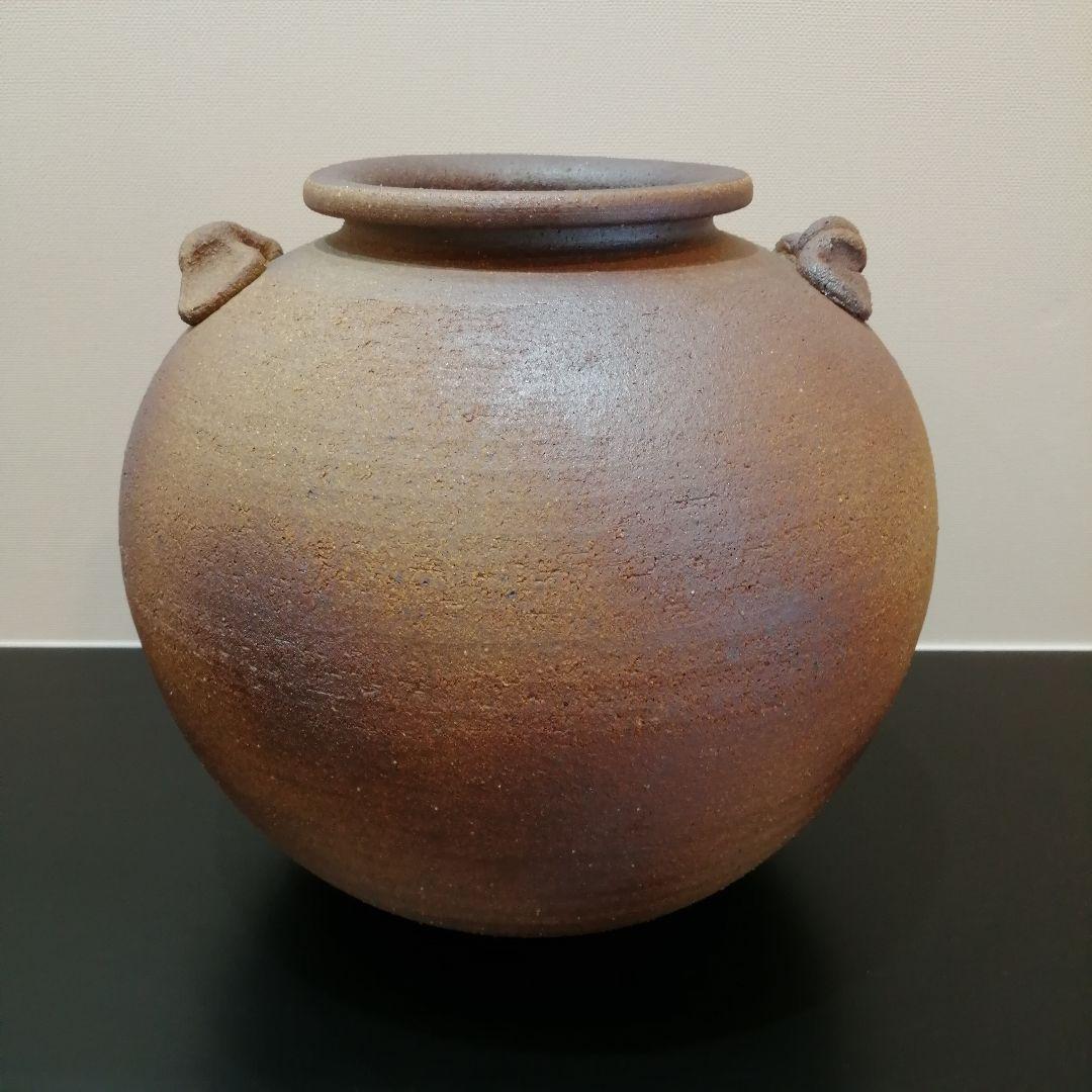 花器 信楽焼 双耳 在銘 H20cm 新品未使用