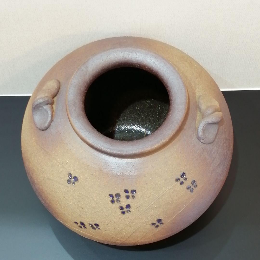 花器 信楽焼 双耳 在銘 H20cm 新品未使用