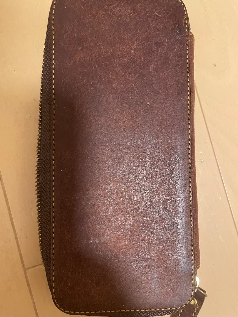 バハギアブラウンレザー筆箱 タバコ