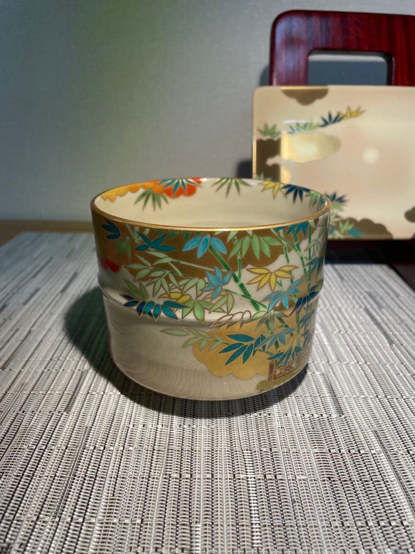 127桑野むつ子 京都 御所の花十二ヶ月【1月 河竹】抹茶椀・和陶皿 しおり付