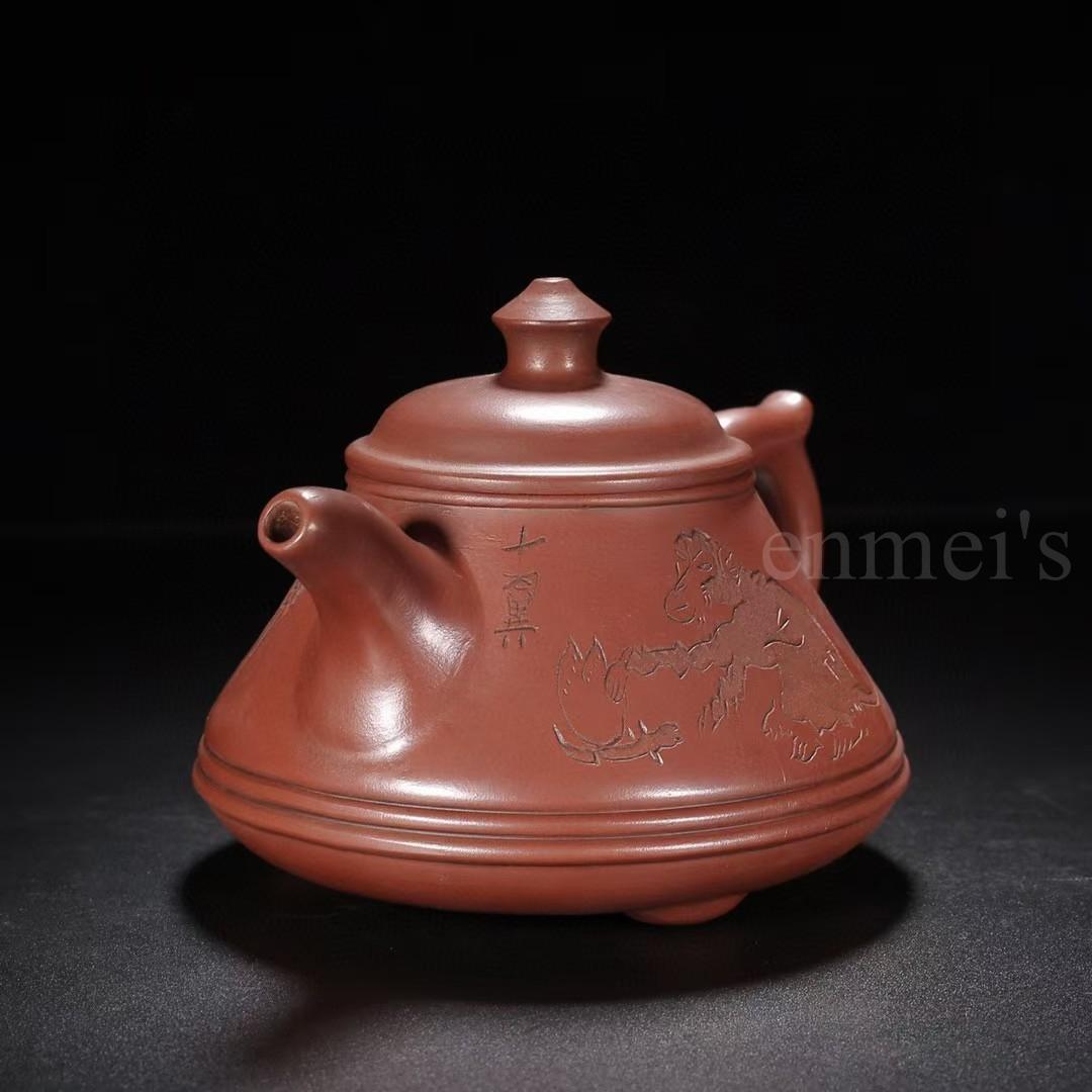 中国古美術・清水泥神猿献寿紫砂壺・底款：顧景舟、范曾・紫砂壺・急須・茶壺・茶道具