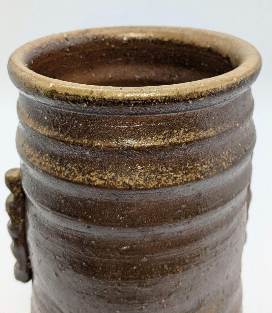 伝統工芸士 日幡光顕 備前焼 耳付花入 共箱共布栞 花器 フラワーベース 花瓶