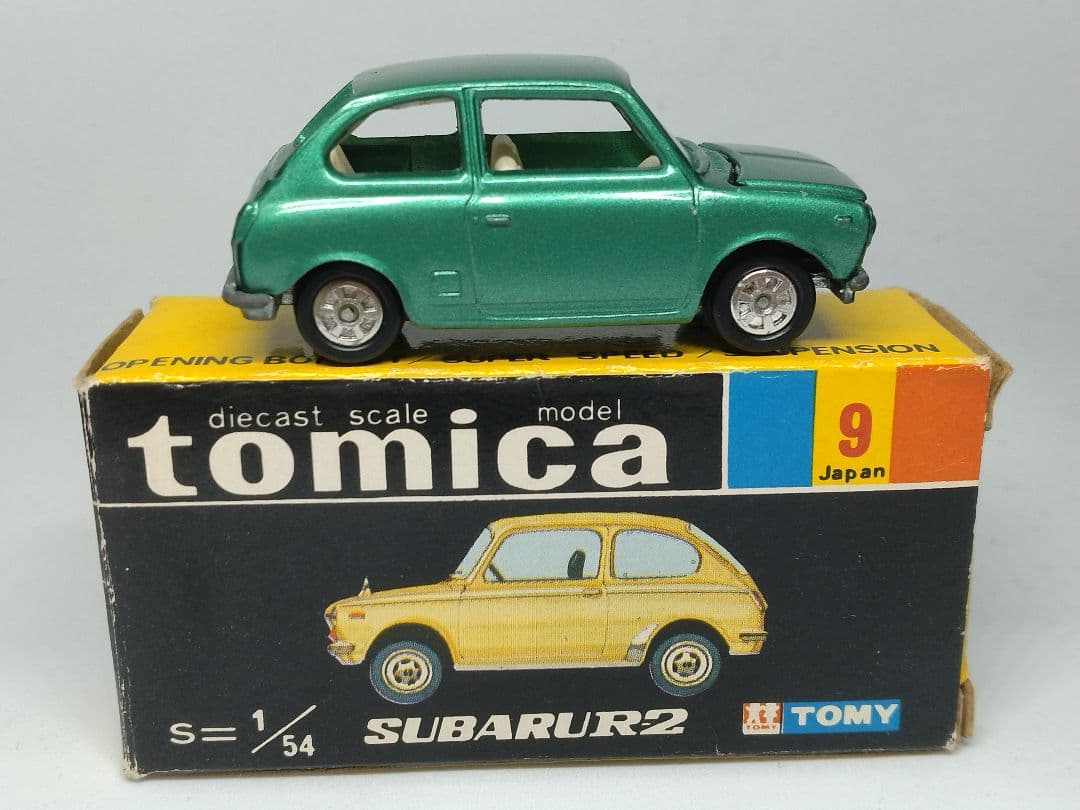 トミカ 9 スバル R2 緑 白シート 黒箱 緑色指定箱 日本製 レアモデル