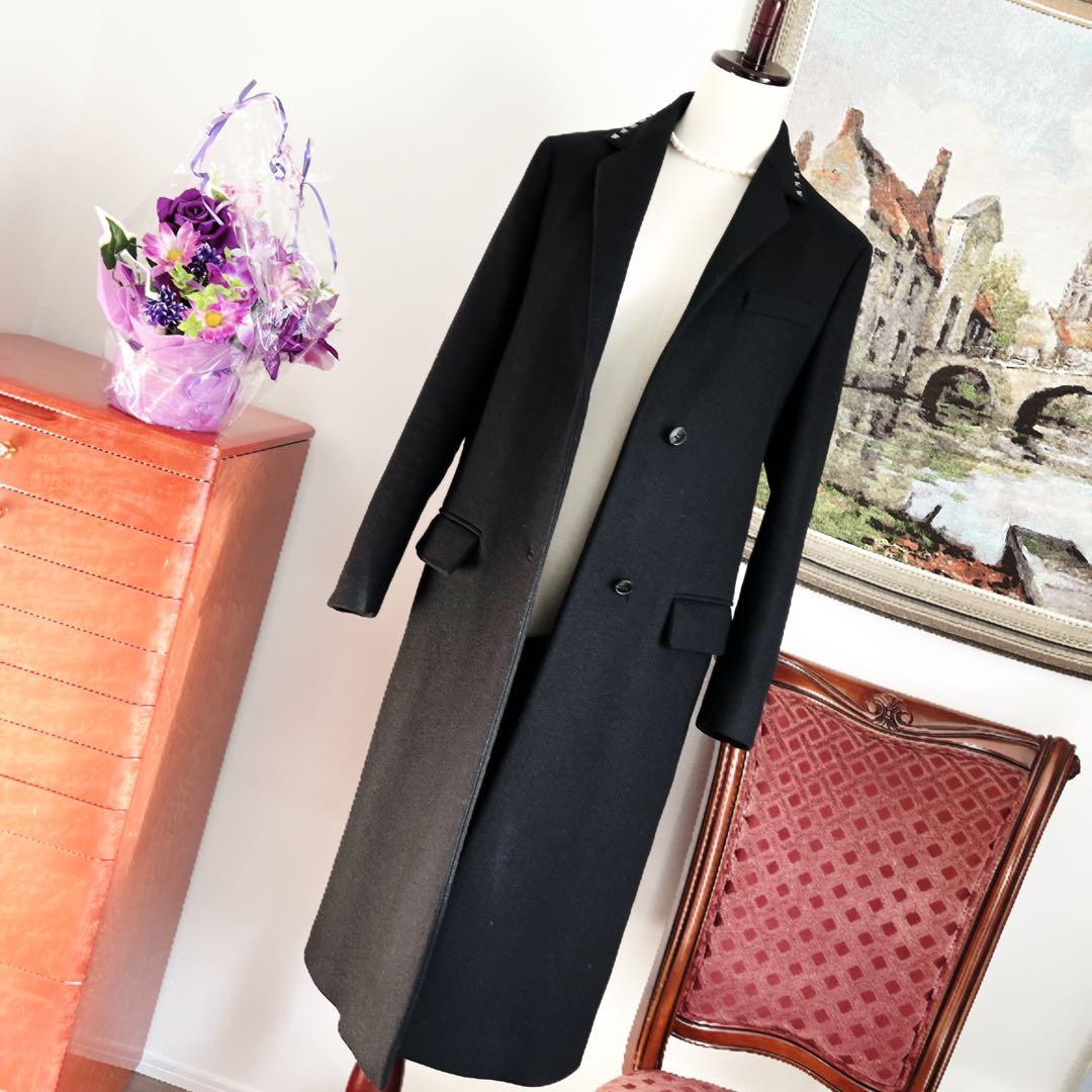 美品　VALENTINOヴァレンティノ スタッズ ロングコート ヴァージンウール