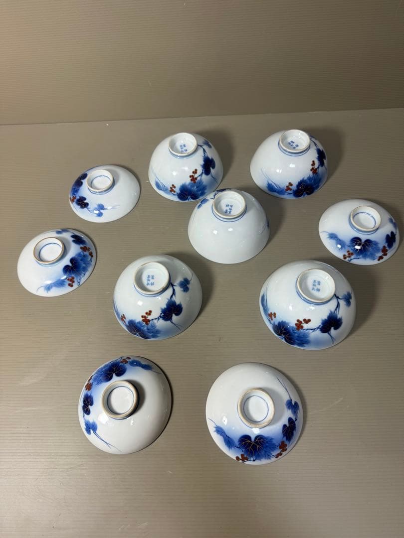 2211  有田焼 芳祥堂特製　葡萄瑠璃　蓋茶碗　5客