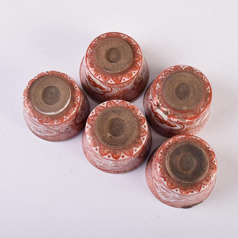 煎茶道具　赤絵宝珠文　煎茶器　五客　C　R8961