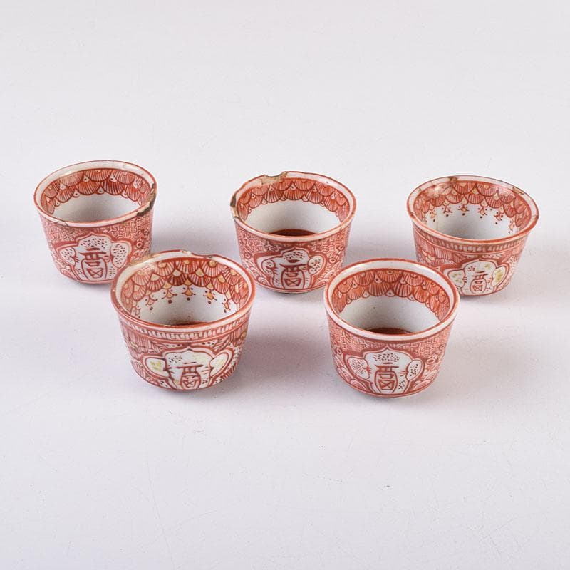 煎茶道具　赤絵宝珠文　煎茶器　五客　C　R8961