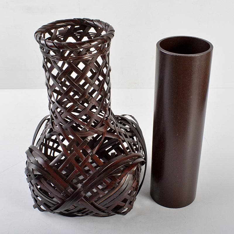 有馬篭　篭師　轡昭竹斎造　花篭　竹籠　共布共箱　M　R5505B