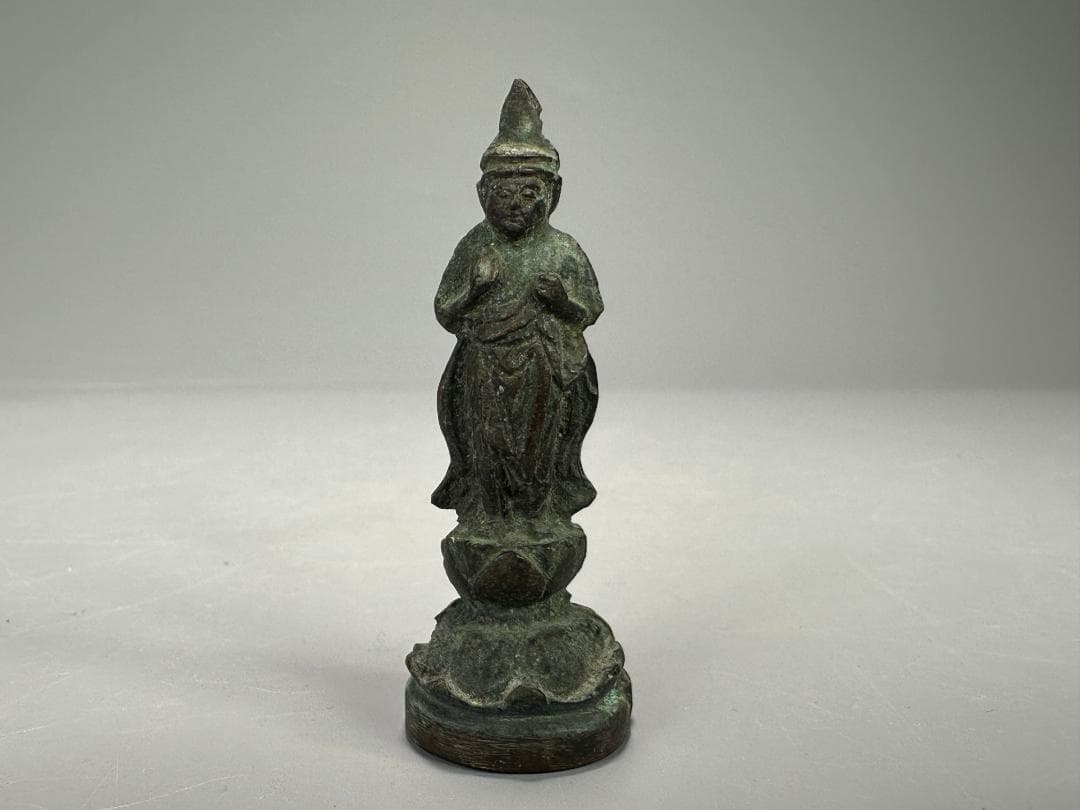 仏教美術　江戸時代　古銅製　観音像　銅仏　豆仏　時代厨子付き　古仏
