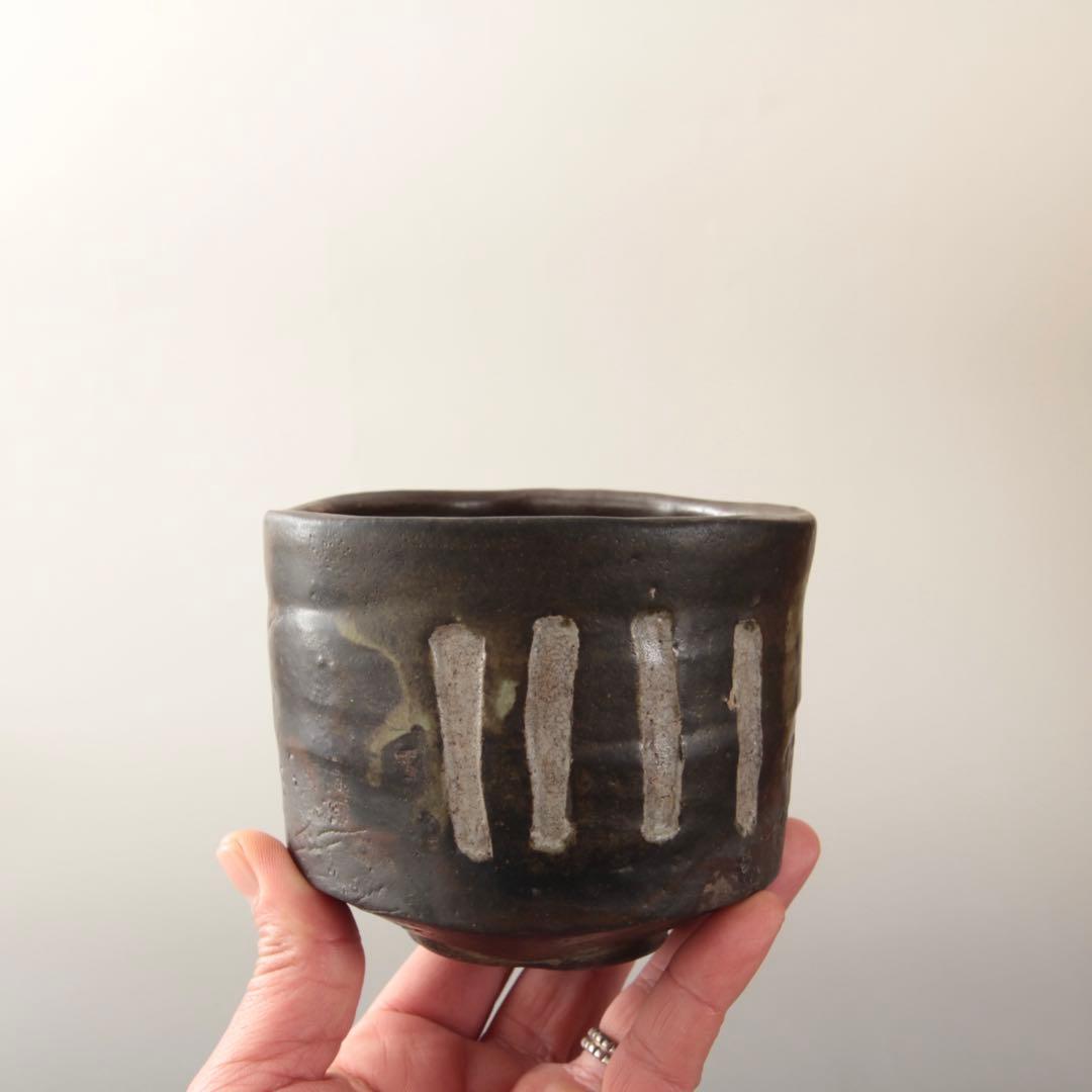 黒織部 筒茶碗 古美術 復興織部 茶道具 茶碗 織部 古道具 アンティーク