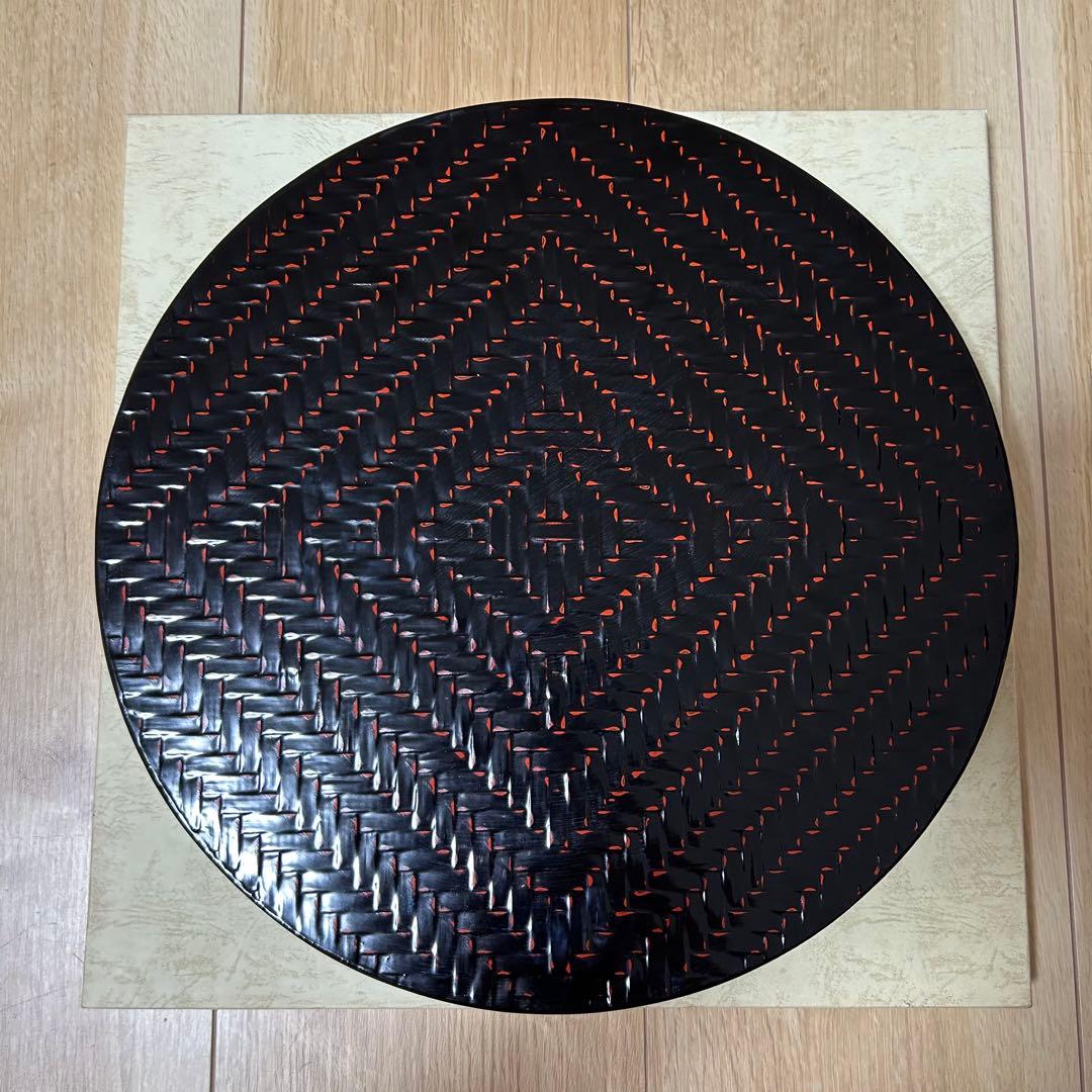 井上らんたい漆器☆お盆　丸盆　トレイ　艶あり　黒　真竹　福岡　久留米