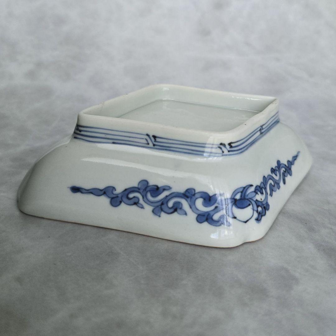 古伊万里　染付　隅入菱皿　小皿　江戸時代　金直し　金継ぎ　骨董　アンティーク