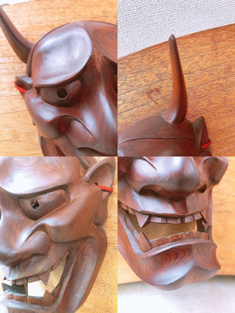 l*i様 般若 お多福 木彫り 能面 壁飾り 和風 インテリア 工芸品 作者不明