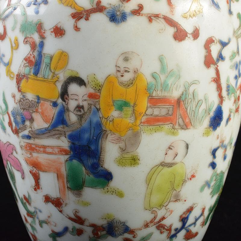 中国　粉彩　人物花神獣文瓶　M　R7322