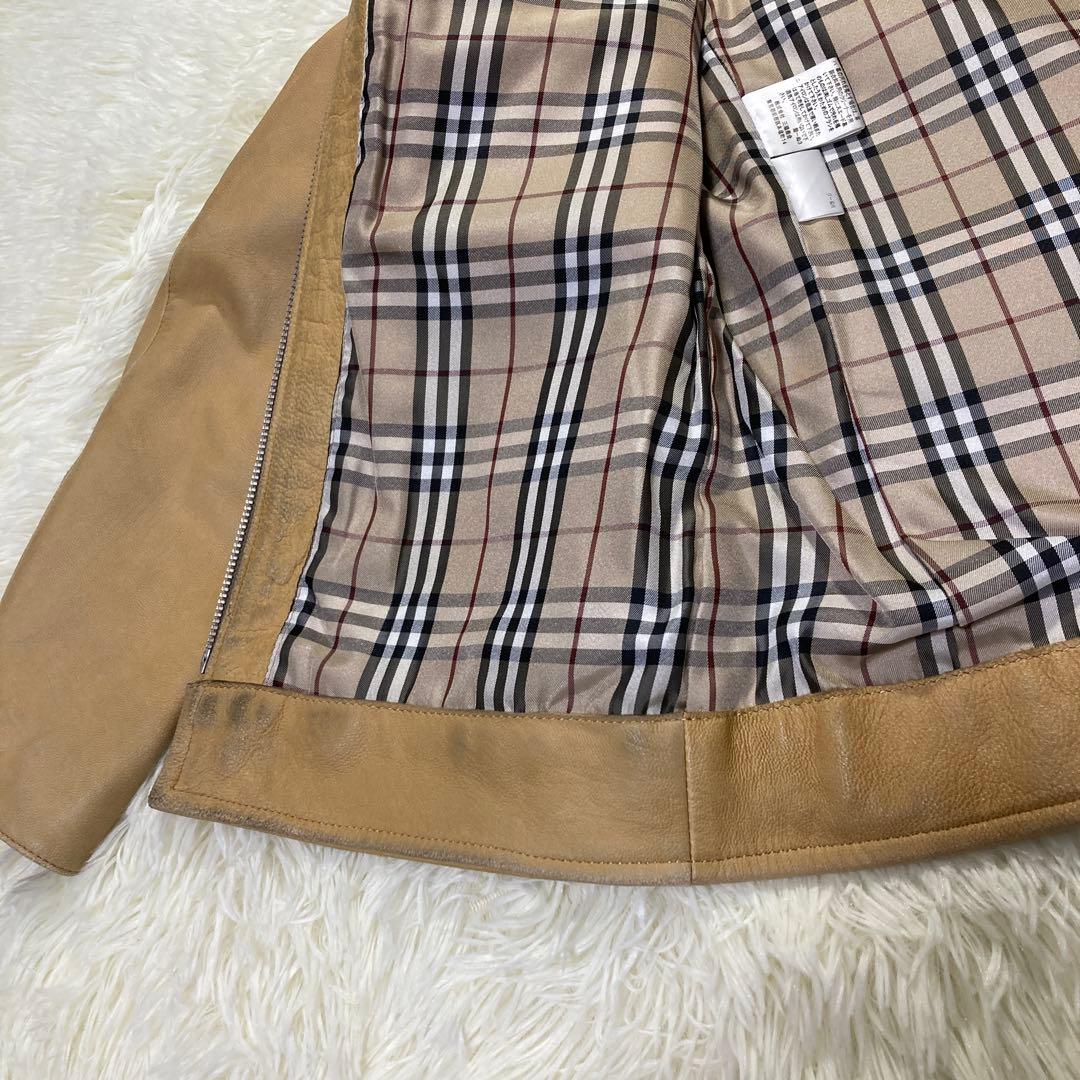 【オーラ◎】バーバリーブラックレーベル レザージャケット ラムレザーノバチェック