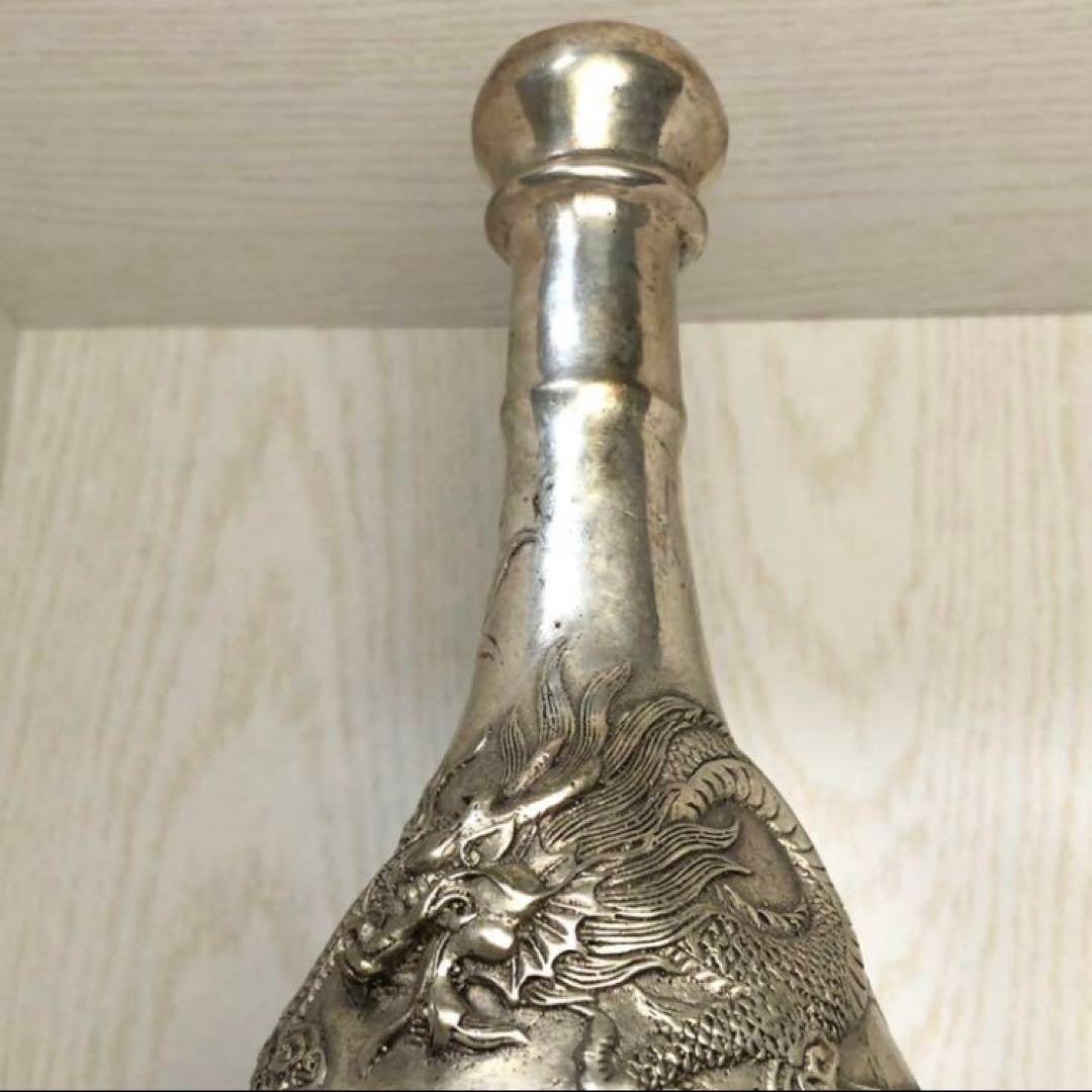 銀竜　花瓶　凹凸彫刻　銀龍置物　鎮宅　時代物　置物　インテリア縁起物