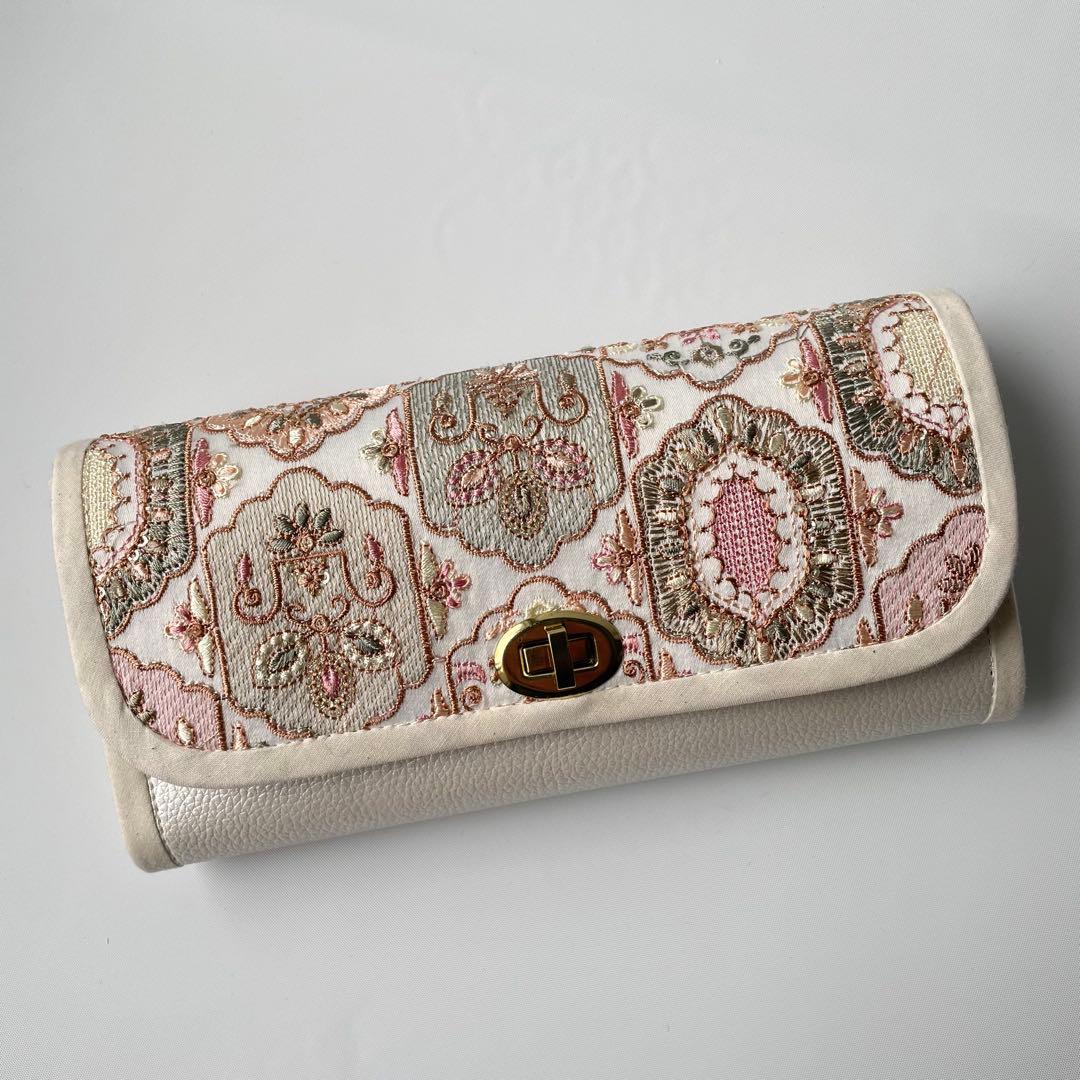 ☆ゆうか☆　長財布、ミニ財布2点　インド刺繍ピンク系　ハンドメイド