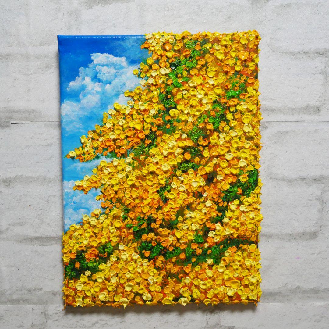 油絵 油彩 油彩画 絵 絵画【青空のミモザ】F4号