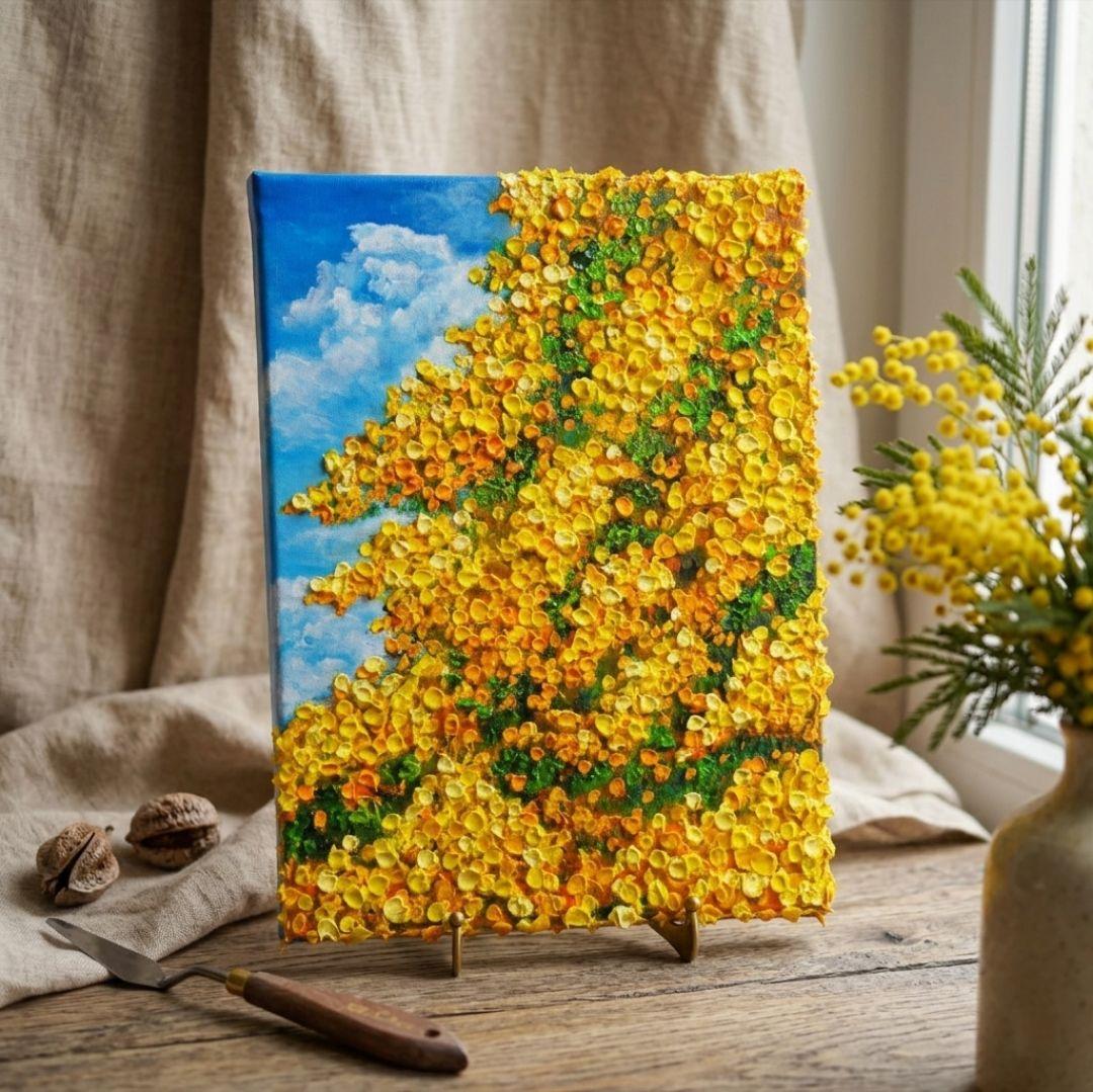 油絵 油彩 油彩画 絵 絵画【青空のミモザ】F4号