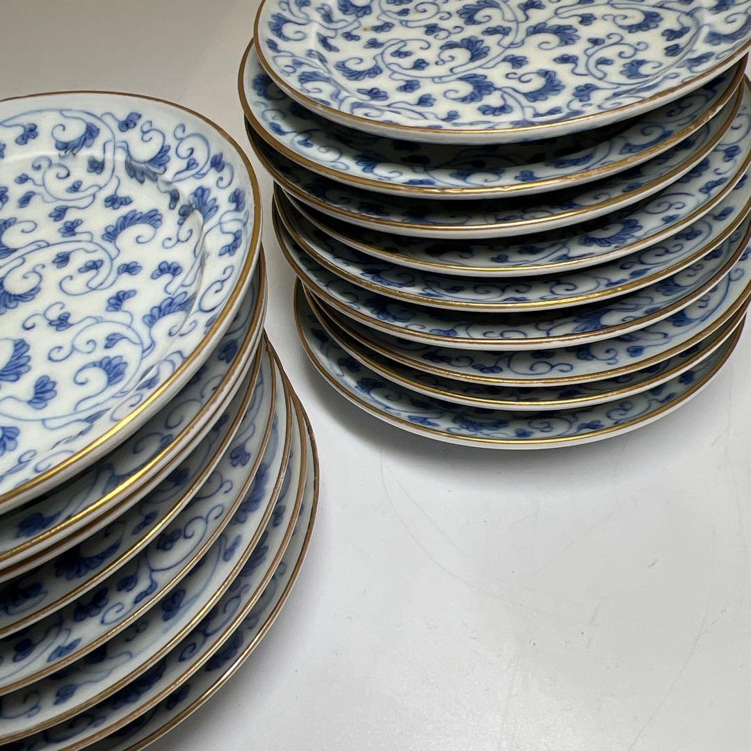 江戸中期　古伊万里唐草文　最上手小皿20枚　木箱付　東Y7-1104☆2Fトエオ