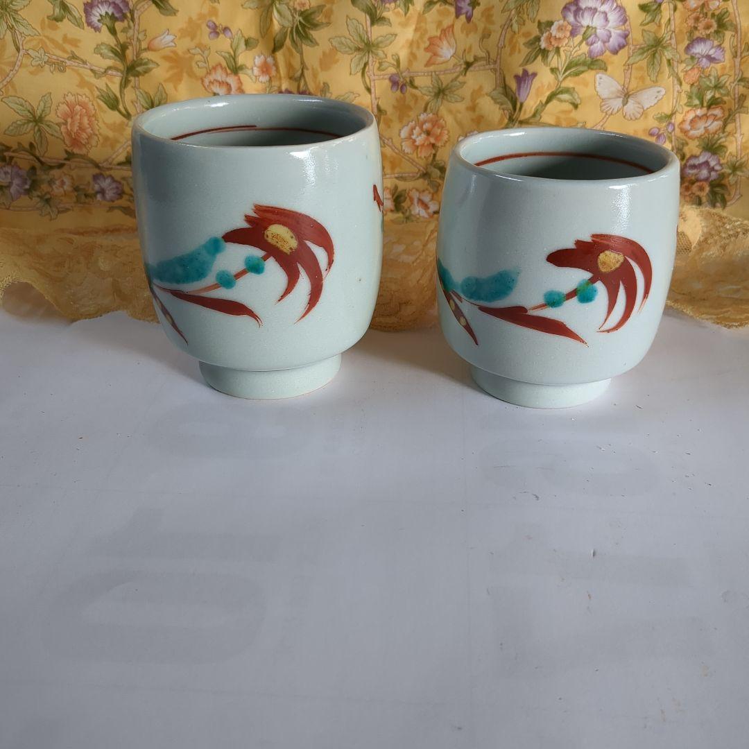 花文湯呑壱対名工人間国宝濱田庄司弟子滝田項一作