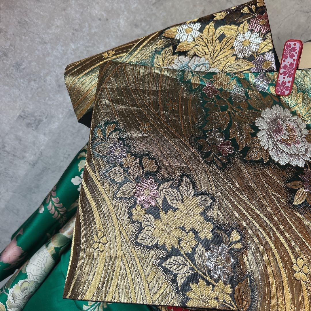 振袖　フルセット　辻が花　成人式　グリーン　ブラック　綸子　m5