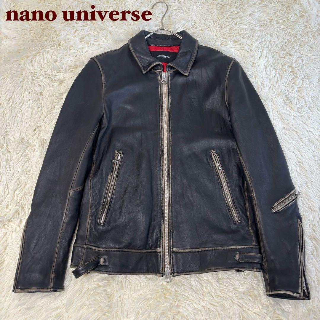 人気✨ナノユニバース　レザージャケット　羊革　シープスキン　炭黒　L ブラック