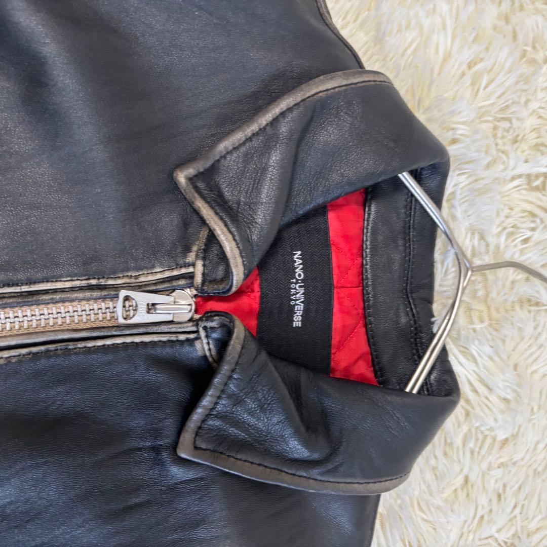 人気✨ナノユニバース　レザージャケット　羊革　シープスキン　炭黒　L ブラック