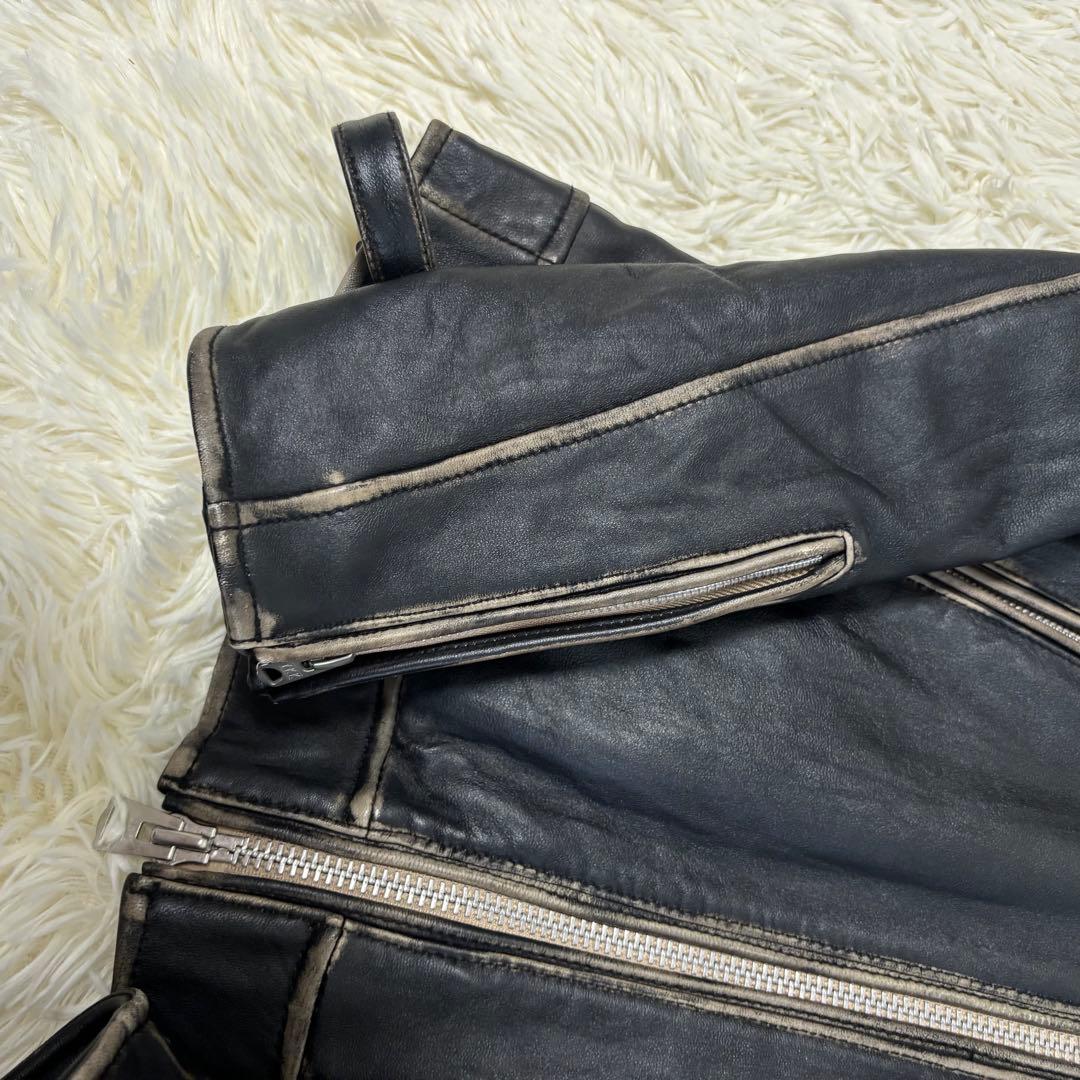 人気✨ナノユニバース　レザージャケット　羊革　シープスキン　炭黒　L ブラック