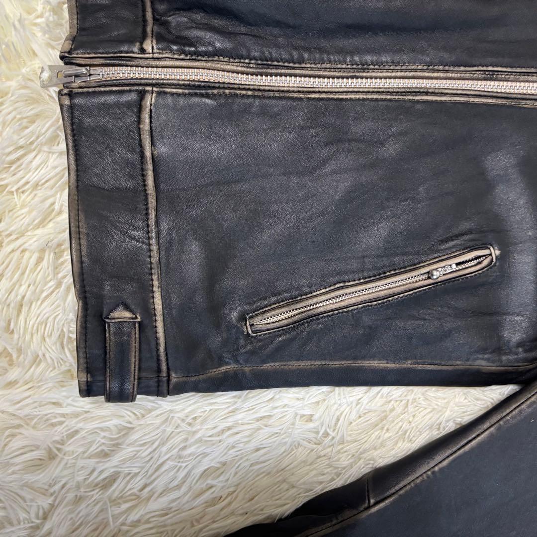 人気✨ナノユニバース　レザージャケット　羊革　シープスキン　炭黒　L ブラック