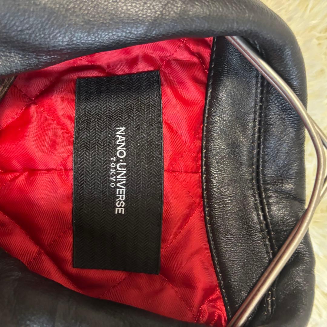 人気✨ナノユニバース　レザージャケット　羊革　シープスキン　炭黒　L ブラック