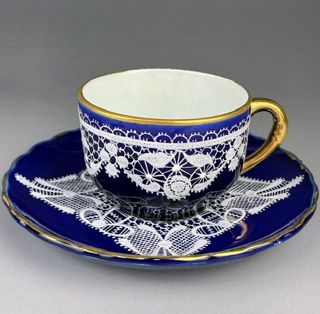 【希少】イタリア　ラヴェーノ 白レース デミカップ＆ソーサー　ヴェネチアン