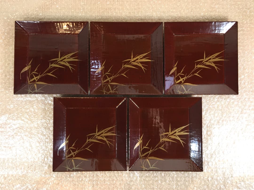 【四君子】時代漆器 盆 ２０枚 5枚1組4セット 木箱付き 布目盆 【美品】