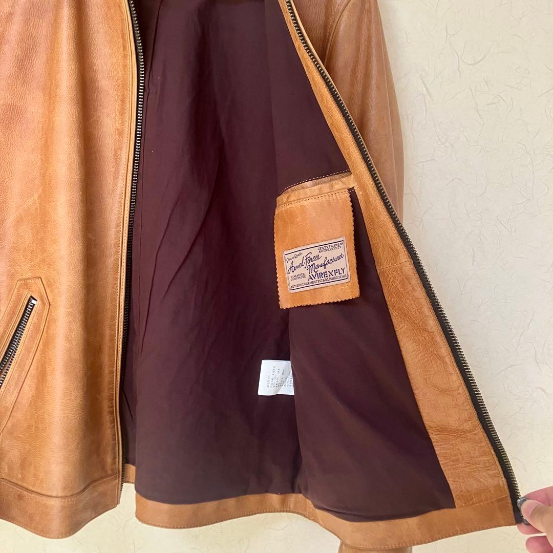 ★AVIREXFLY 本革 メンズ キャメル シングルライダースジャケットXL