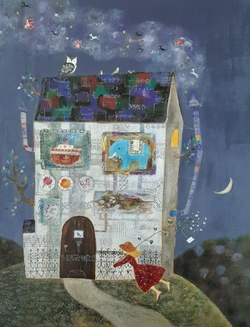 前田麻里、「月から聞いたお話」、希少画集の額装画、四季、風景、人気作品