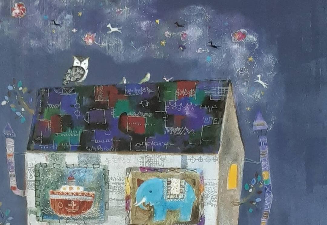 前田麻里、「月から聞いたお話」、希少画集の額装画、四季、風景、人気作品