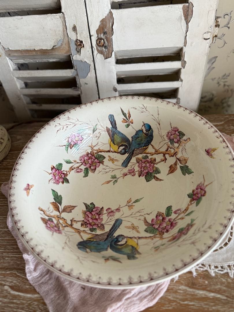 フランスアンティーク陶器リュネビィル激レアMeangeピッチャーとベイスン美品