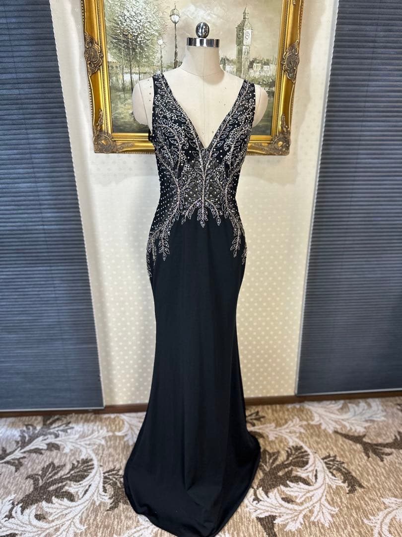 ビーズ刺繍 ブラック ナイトドレス