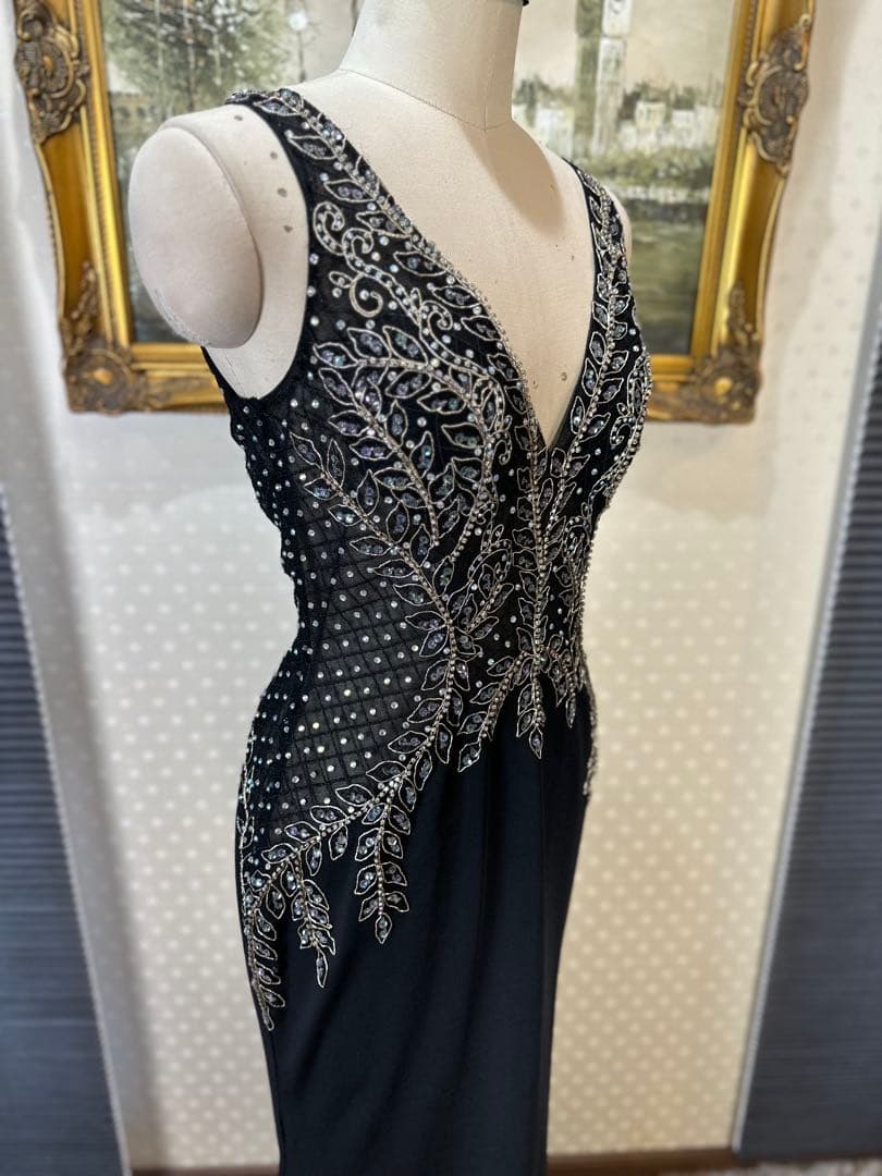 ビーズ刺繍 ブラック ナイトドレス