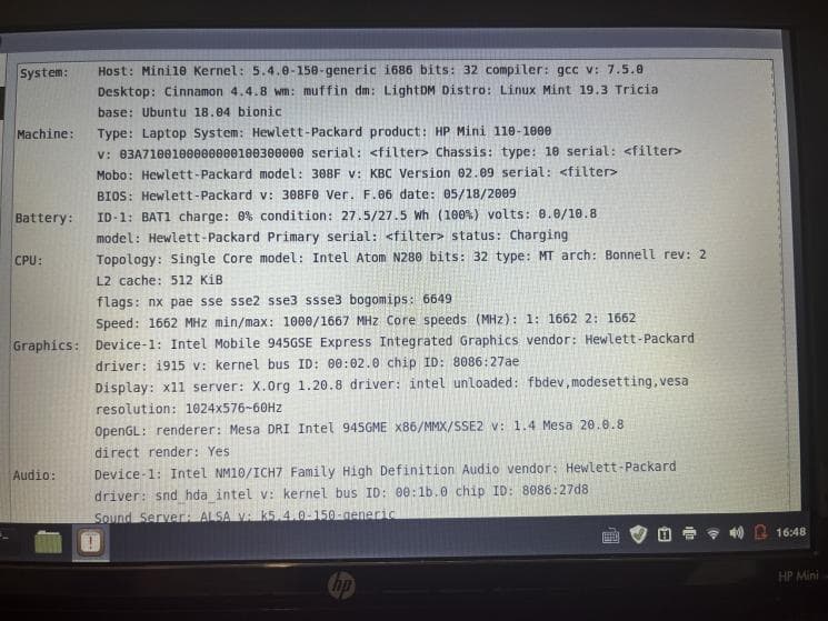 【中古】HP mini110 カンナ SSD128GB換装・2GBメモリ増設済