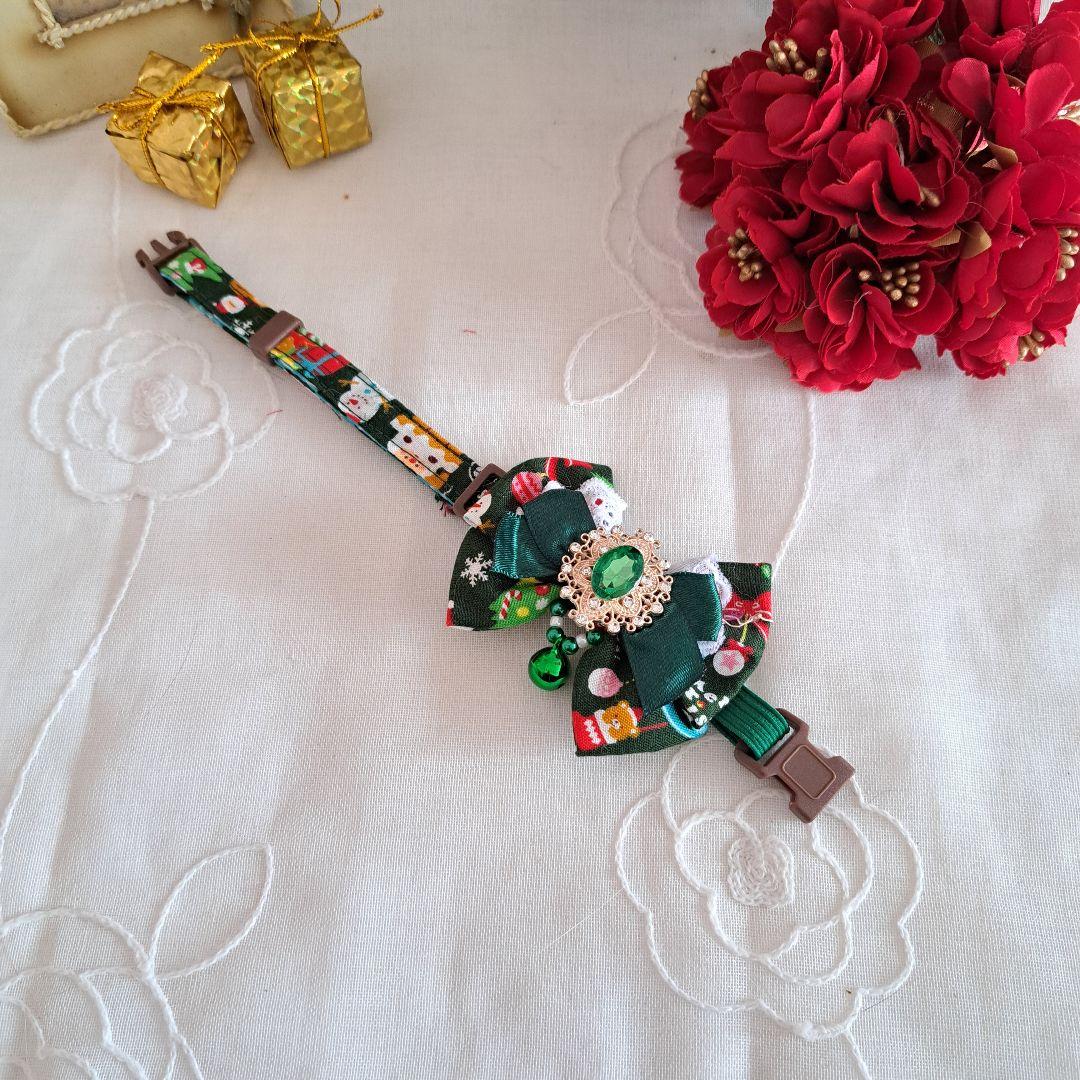 クリスマスシリーズ(緑リボンオーナメント)わんちゃん猫ちゃん用首輪