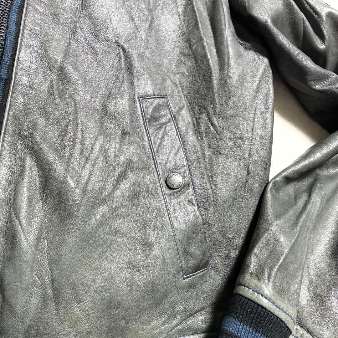 【状態良好】SCHOTT☆レザージャケット☆羊革☆グレー☆M☆ワッペン☆