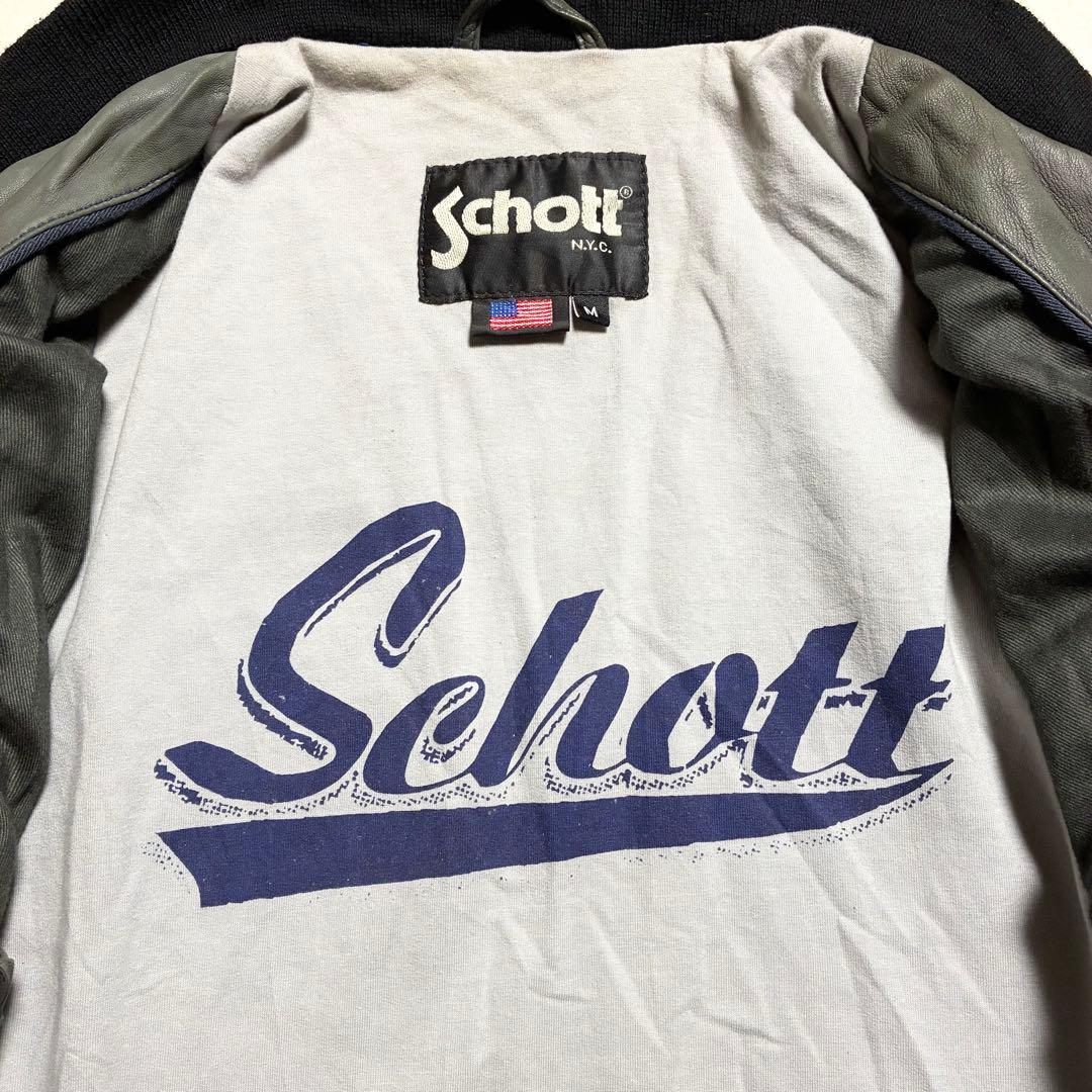 【状態良好】SCHOTT☆レザージャケット☆羊革☆グレー☆M☆ワッペン☆