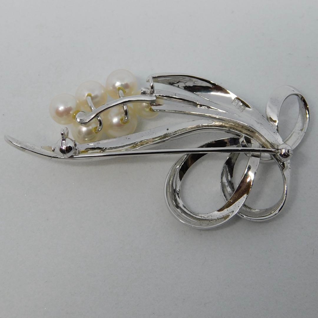 美品 箱付　ミキモト パール 6粒 皇室御用達　コサージュ　シルバー ブローチ