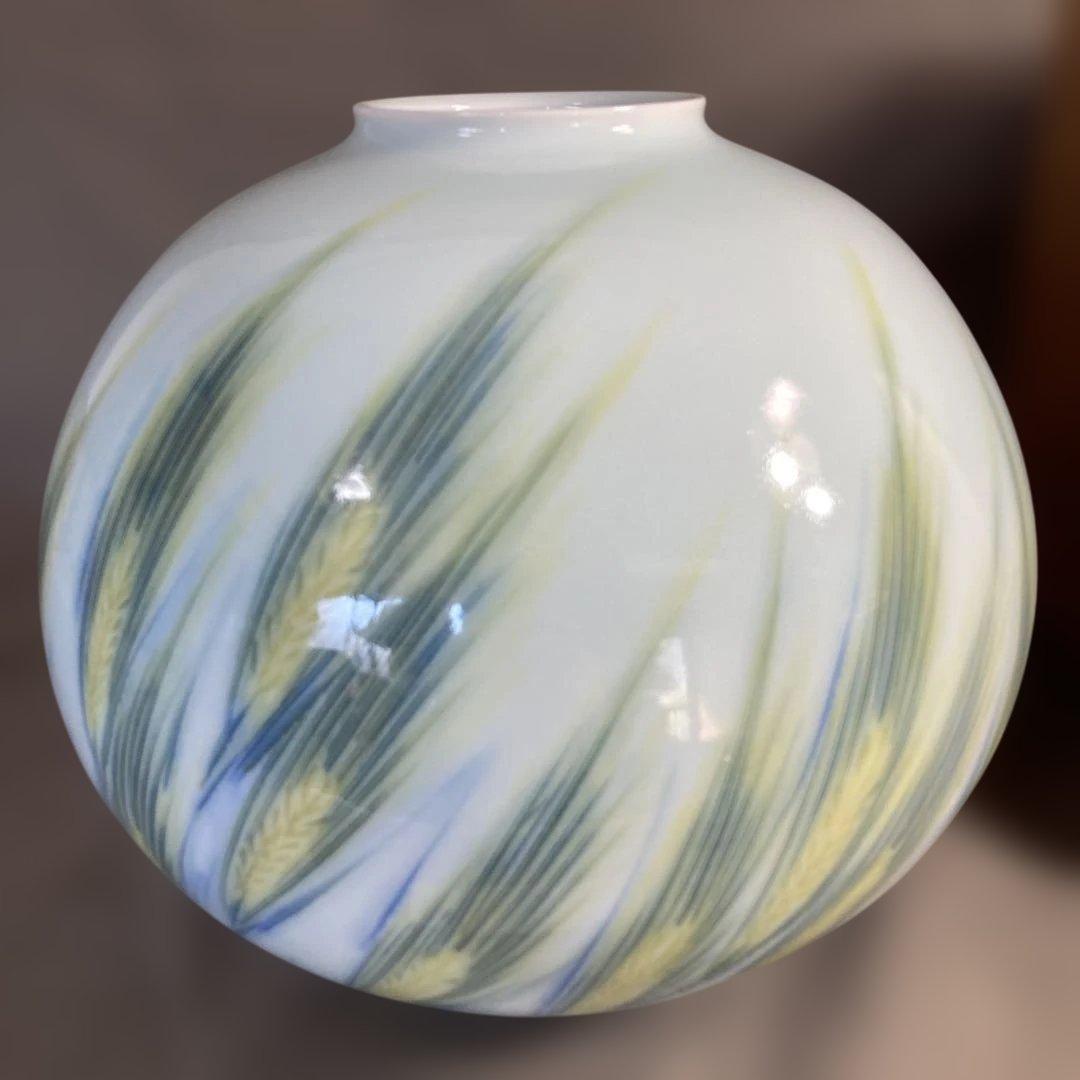 【庄村健】現代の名工　日本の名窯　有田　晩香窯　庄村健作　染錦麦穂紋　花瓶