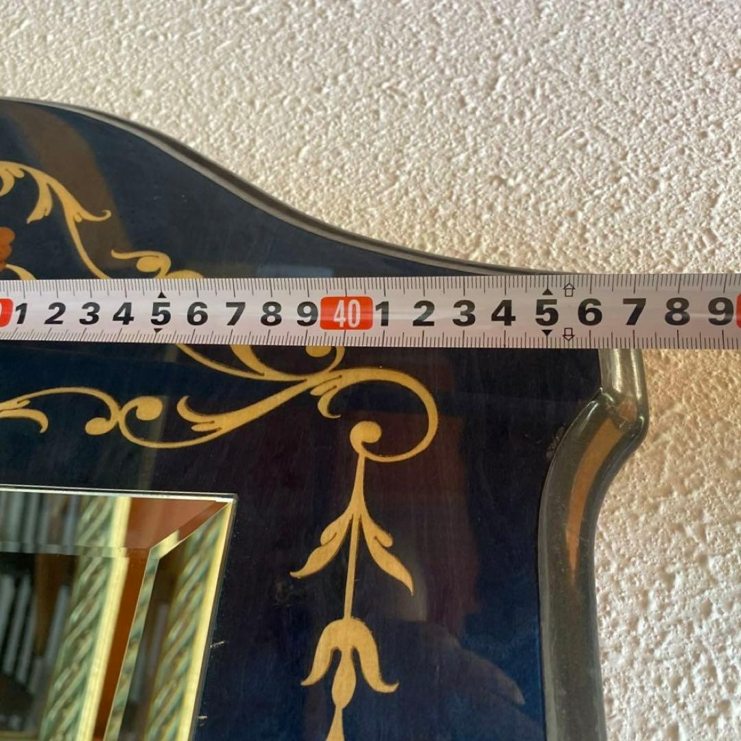 イタリア　青　ドマン　demain 象嵌　鏡　寄木　壁掛け　面取り鏡