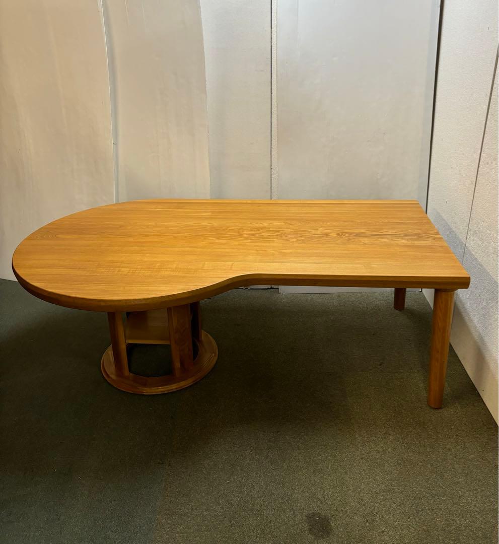 【リペア済み】　200サイズ　変形P型　ダイニングテーブル　タモ無垢材