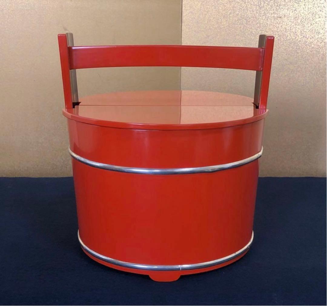 《R》茶道具 朱塗 手桶水指 塗師 岡本陽斎造 共箱　260107か5