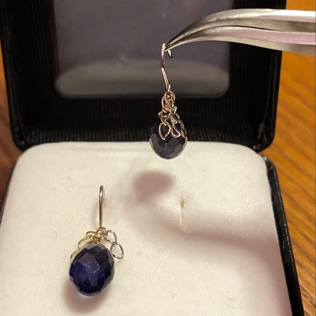 ☆猫むすめ様☆K18 WG YG フックピアス　アイオライト